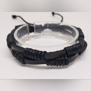 Men's leather bracelet layered black new e48